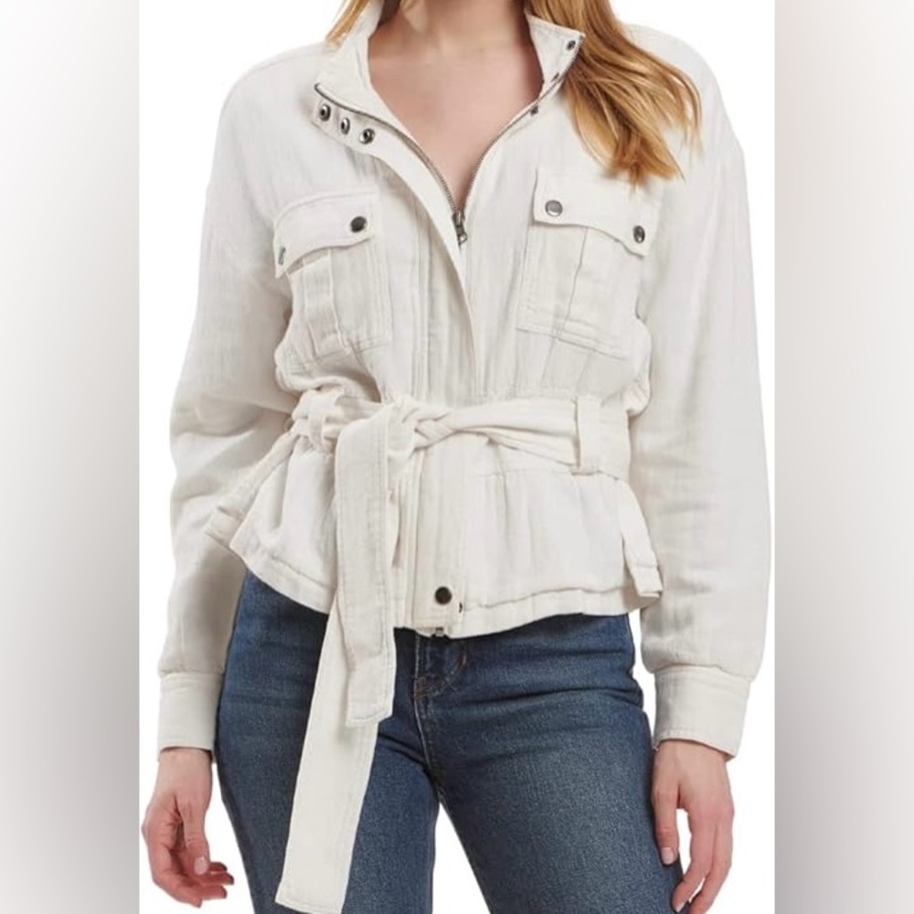 Splendid NWT Cream White Linen-Blend Cropped Jacket